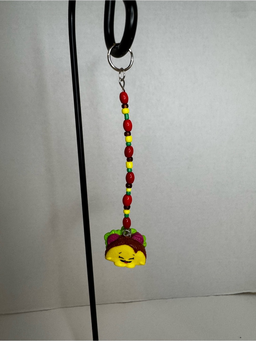 Shopkins Yellow Bead Dangle Keychain with Red and Green Accents